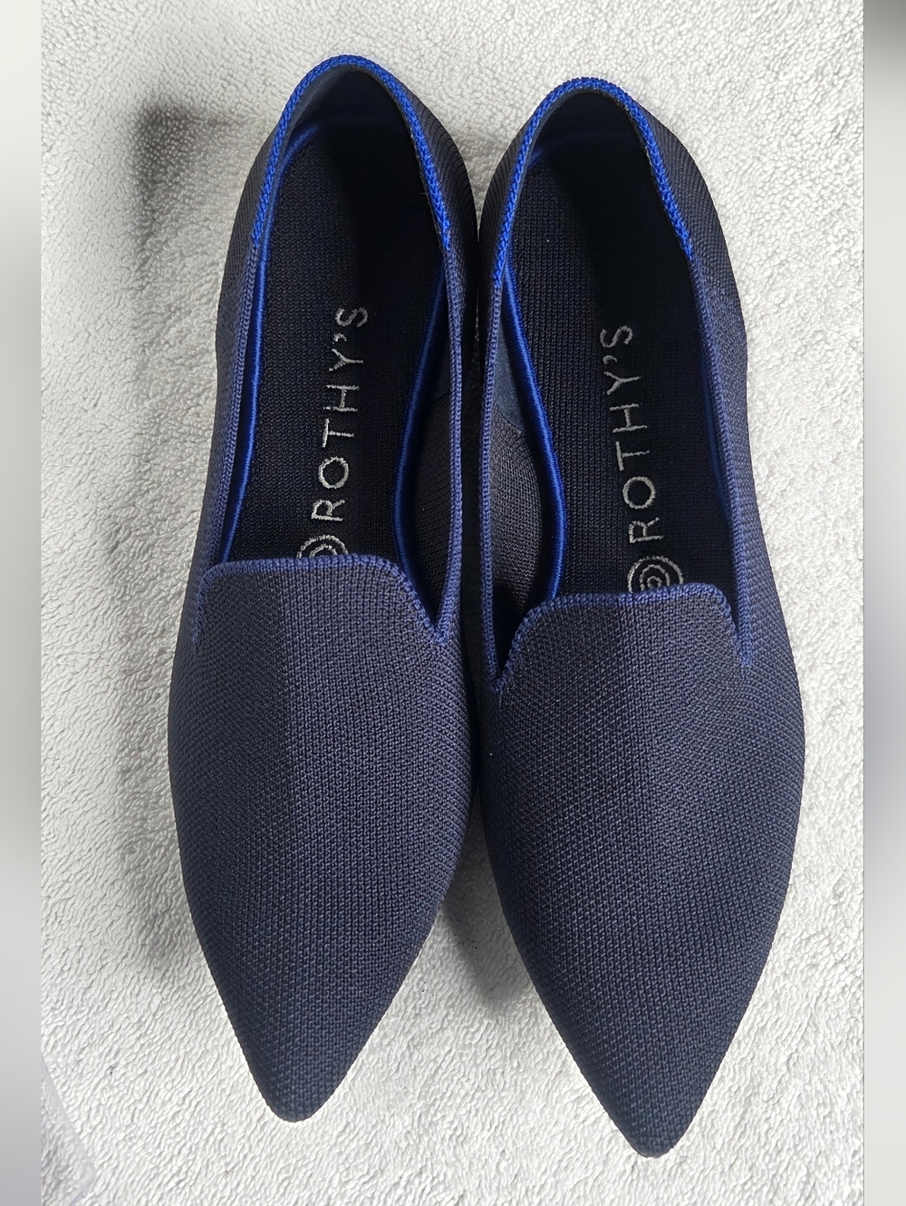 Rothy’s Navy Blue Pointed Toe Flats | Knit Slip-On Comfort Shoes Size 8